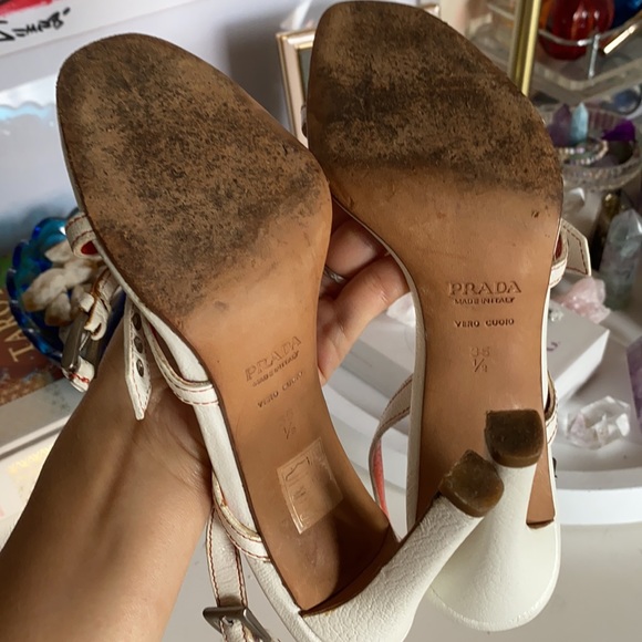 Prada white/orange leather heels 35.5 - Picture 3 of 8